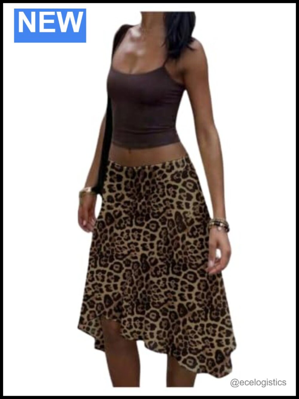 Leopard Print Asymmetrical Hem A-Line Skirt Low Rise Ruffle
